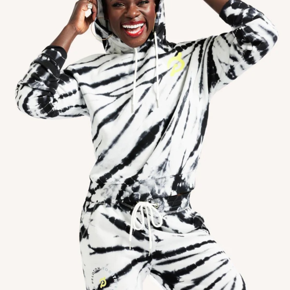 Peloton Lightweight Black/White Tie Dye Hoodie Medium